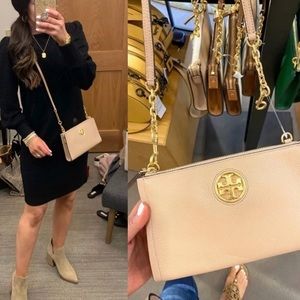 Tory Burch Small Crossbody Purse Pink Zip Close Inside Card Holders